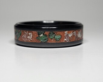 Black Ceramic Quartz Malachite Ring UV Glow Powder