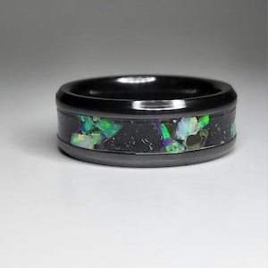 Black Ceramic Ring Opal Peridot UV Glow