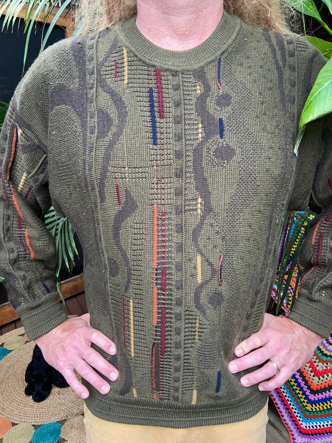 80s Pure Wool Khaki Green Mens Vintage Jumper Sz L Etsy Australia