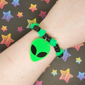 Rainbow Neon Alien Charm Kandi Bracelet - Etsy