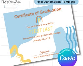 Therapy Graduation Certificate Template (Cool Modern Theme); for Graduates from ABA, OT, SLP, Special Education from Therapist