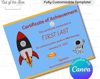 Therapy Graduation (Out of this World) Certificate or Diploma; Award from therapist (slp, ot, aba, bcba, pt, or teacher) Fully Customizable