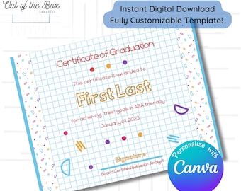 Therapy Graduation Certificate or Diploma; Award from therapist (slp, ot, aba, bcba, pt, or teacher) Fully Customizable Digital Download