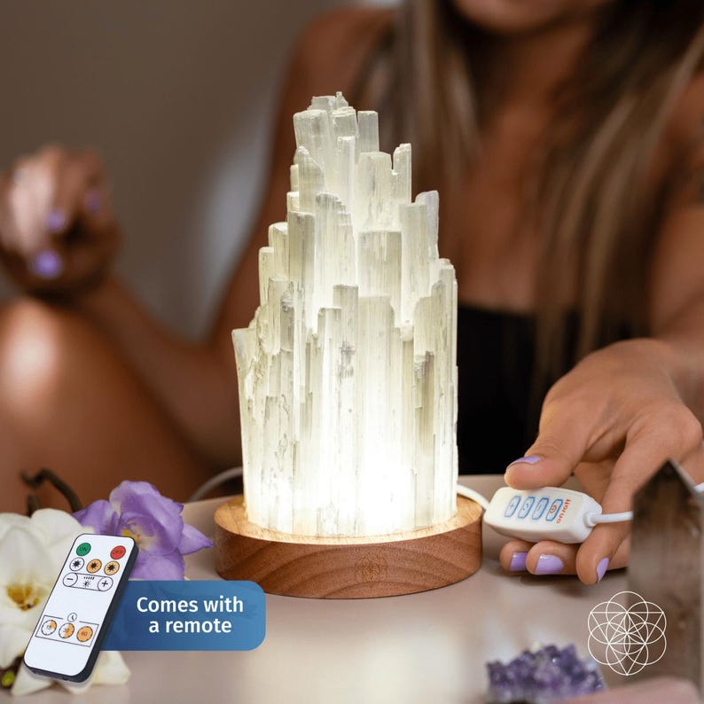 Selenite Crystal Lamp – 3lb Natural Energy Clearing Light | Remote Control Healing Glow | Luxury Spiritual Decor from Morocco Bild 2