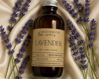 REED DIFFUSER {Lavender} – Real Lavender Oil Scent | Moon Water Infused | Relaxing Aromatherapy Gift | Spa-Inspired Decor Relaxing Sleep