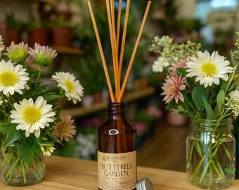 Butterfly Garden Reed Diffuser – Wildflower Aromatherapy Fresh Garden Vibes Moon Water Infused Natural Floral Room Spray Essential Oil Gift