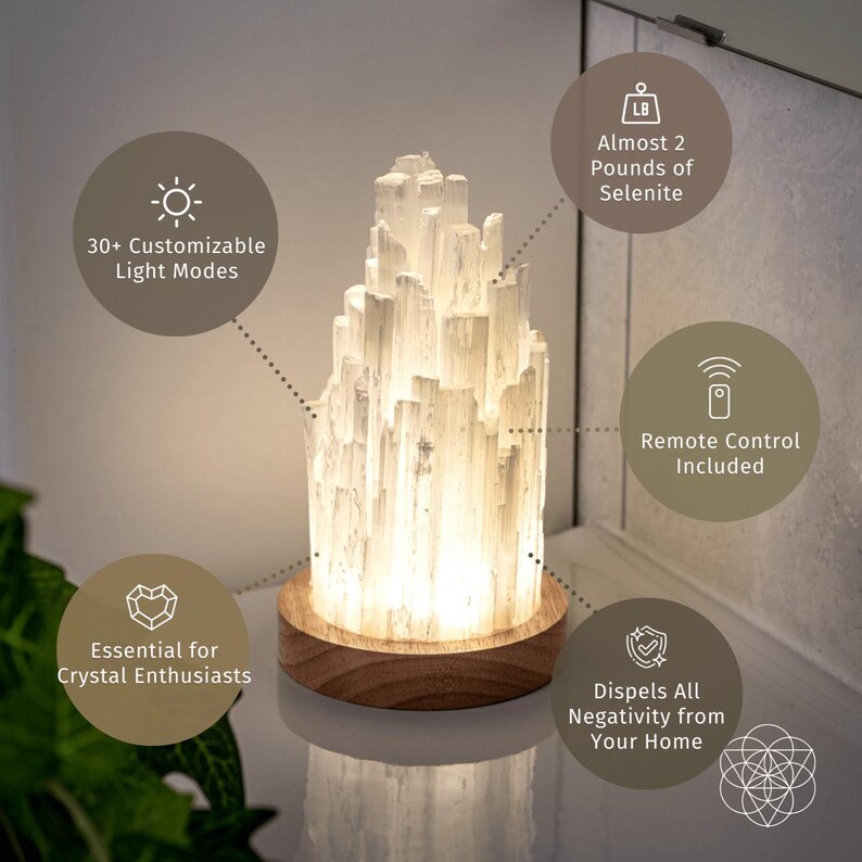 Selenite Crystal Lamp – 3lb Natural Energy Clearing Light | Remote Control Healing Glow | Luxury Spiritual Decor from Morocco Bild 5