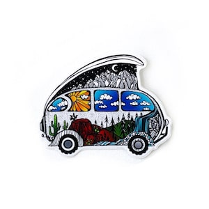 Hippie Adventure Van Sticker – Colorful Travel Vinyl Die Cut, Retro Road Trip Boho Van life Aesthetic Sticker Wanderlust woodstock Surf
