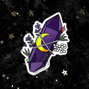 Holographic Amethyst Crystal Sticker – Sparkly Vinyl Die Cut Decal with Gemstone Design, Cute Pastel Crystal Aesthetic for Collectors