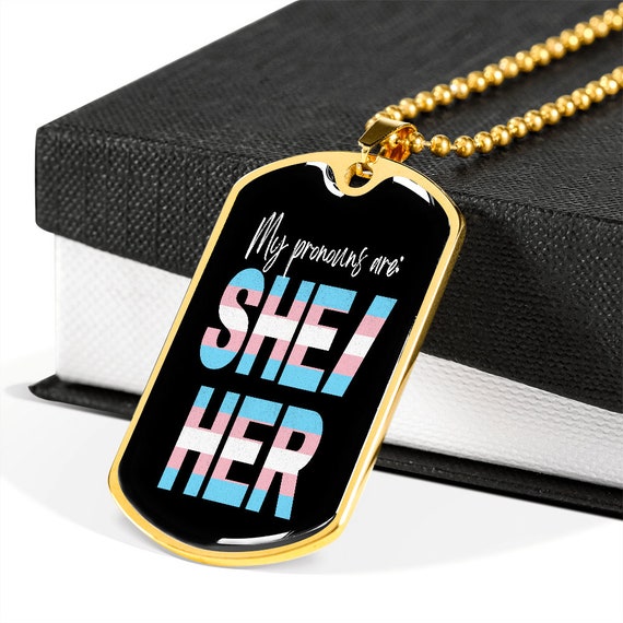 She Her Dog Tag Pronoun Luxury Dog Tag Necklace LGBTQ Pride Etsy