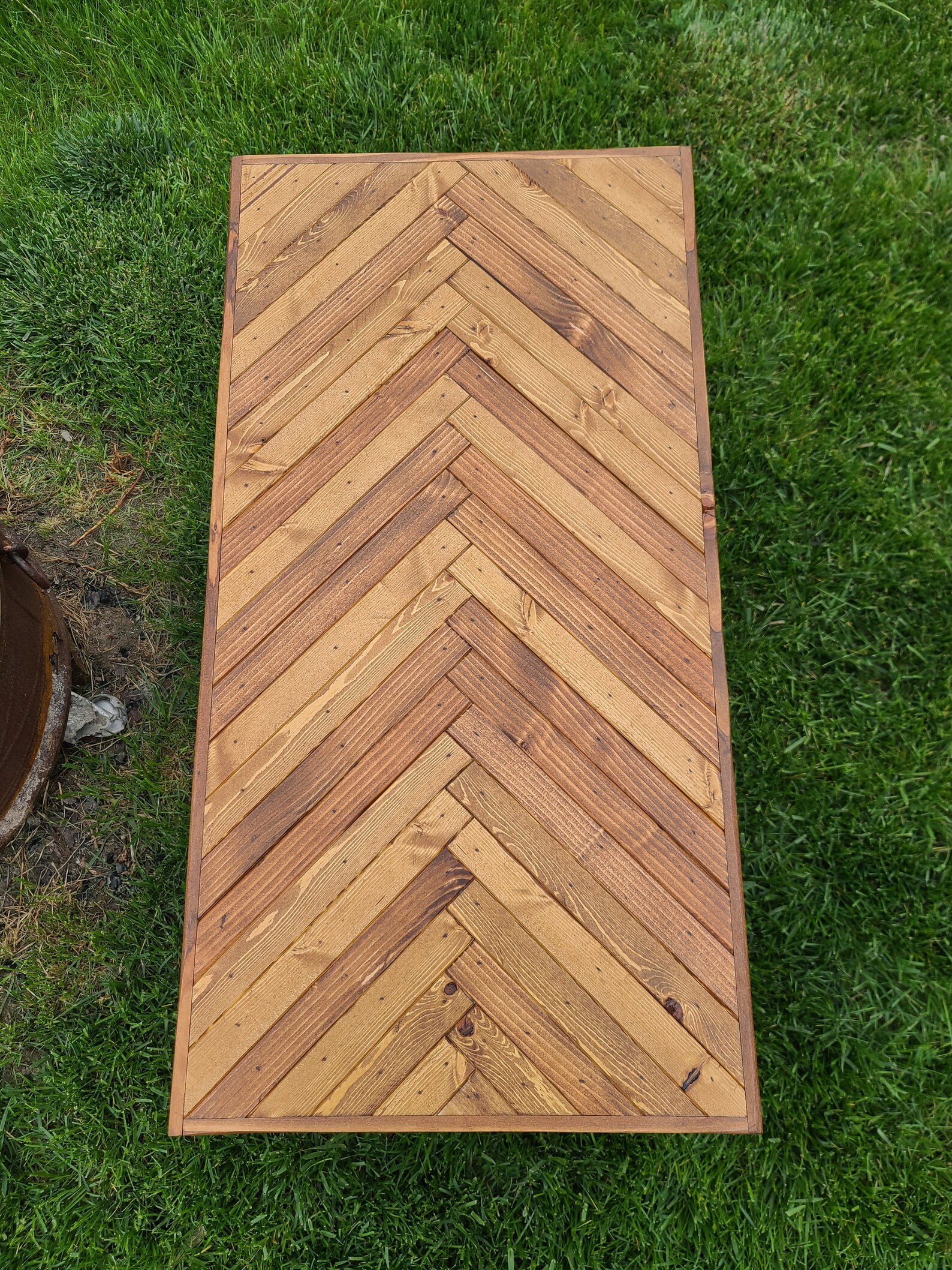 Reclaimed Wood Herringbone Coffee Table With Storage Shelf Etsy