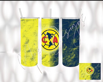 May include: Three yellow and blue stainless steel tumblers with a distressed finish. The tumblers feature a yellow and red football logo with the letters "CA" in the centre. The logo is surrounded by a black circle with a white outline. The tumblers are on a white background.
