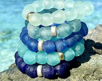 Chunky Sea Glass Bracelets ~ 10 Colors ~ Brushed Gold or Silver Accents ~ For Beach Lovers ~ Vacation ~ Summer ~ Beach Glass Jewelry