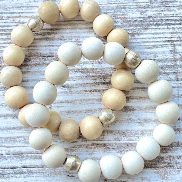 Neutral Stacking Bracelets ~ Beaded Bracelet Stacks ~ Stretch Bracelets ~ White or Natural ~ Gold or Silver ~ Handmade Jewelry