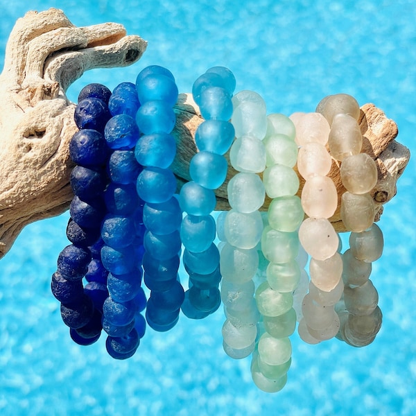 Recycled Sea Glass Beaded Bracelet ~ Beach Jewelry