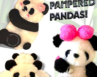 Pampered Pandas in Pink Set 1, Bath Shower Soft Hair Headband, Gift Ideal, Teens and Adult Fit, Fitness, Bubble Buddies, Hair Accessories