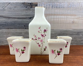 Vintage Pottery Barn Blossom Square Sake Set, Cherry Blossom Décor