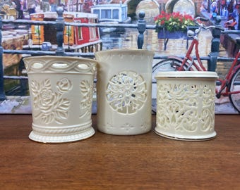 Portavelas de porcelana perforada Lenox, juego de portavelas florales desiguales, decoración de luminarias