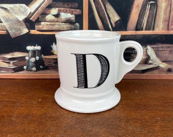 Anthropologie Monogram D Mug, Retro Shaving Style Coffee Cup