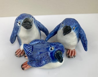 Set of 3 White-Flippered Penguin Figurines, Penguin Gift