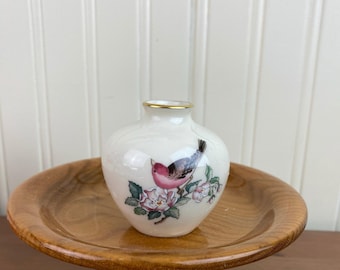 Minijarrón vintage Lenox Serenade: Pájaro rosa, ribete dorado, hecho en EE. UU.