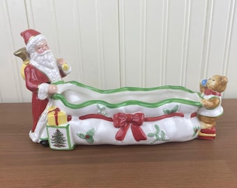 Cuenco para árbol de Navidad Spode: Decoración de mesa con Papá Noel y oso