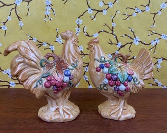 Vintage Fitz and Floyd Tuscan Villa Rooster & Hen Salt and Pepper Shakers