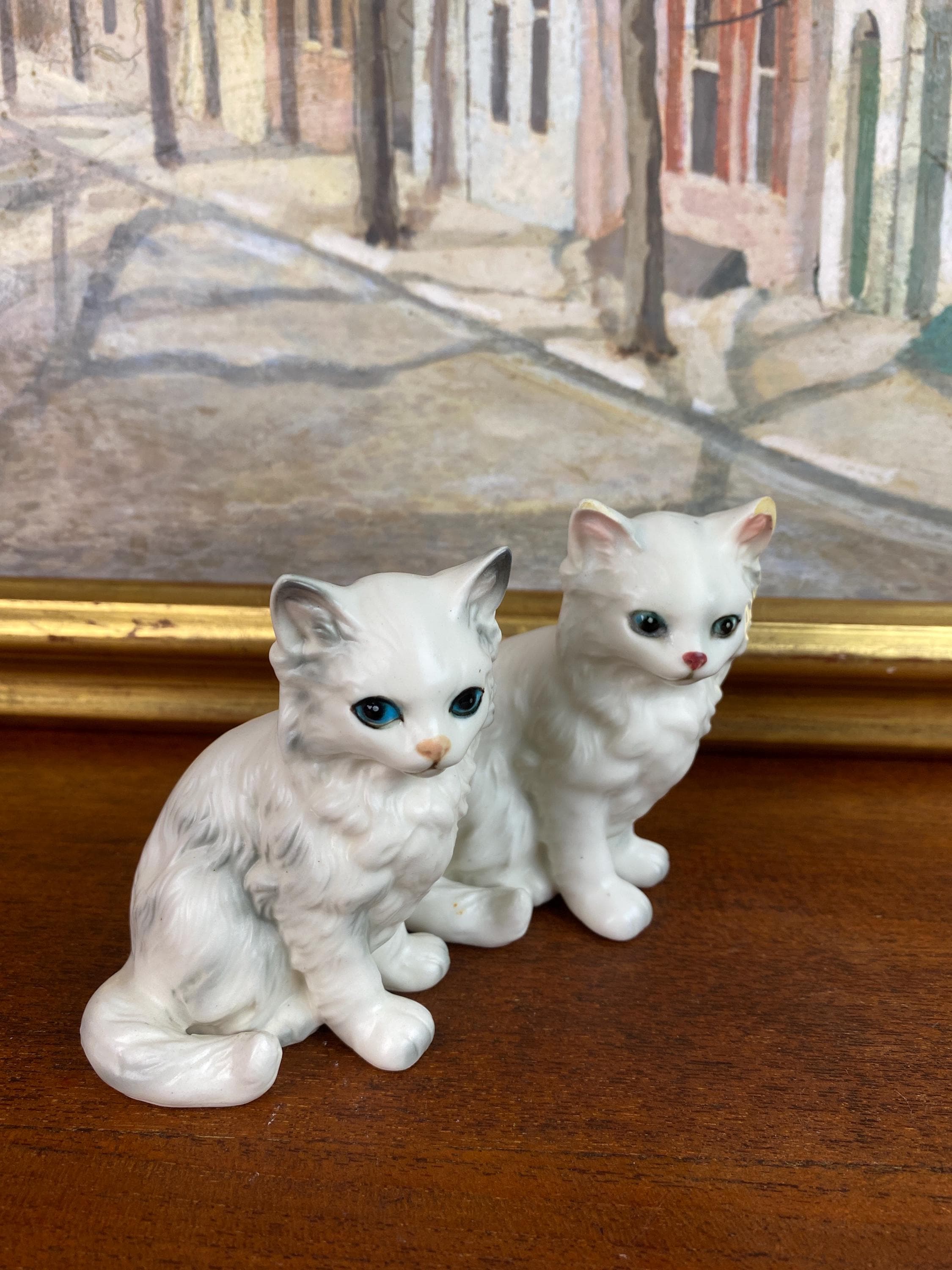 ヴィンテージ レフトン ホワイト ペルシャ猫の置物：日本製、2体セット 