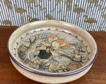 Cuenco vintage de cerámica Biagioli Gubbio, arte popular italiano pintado a mano
