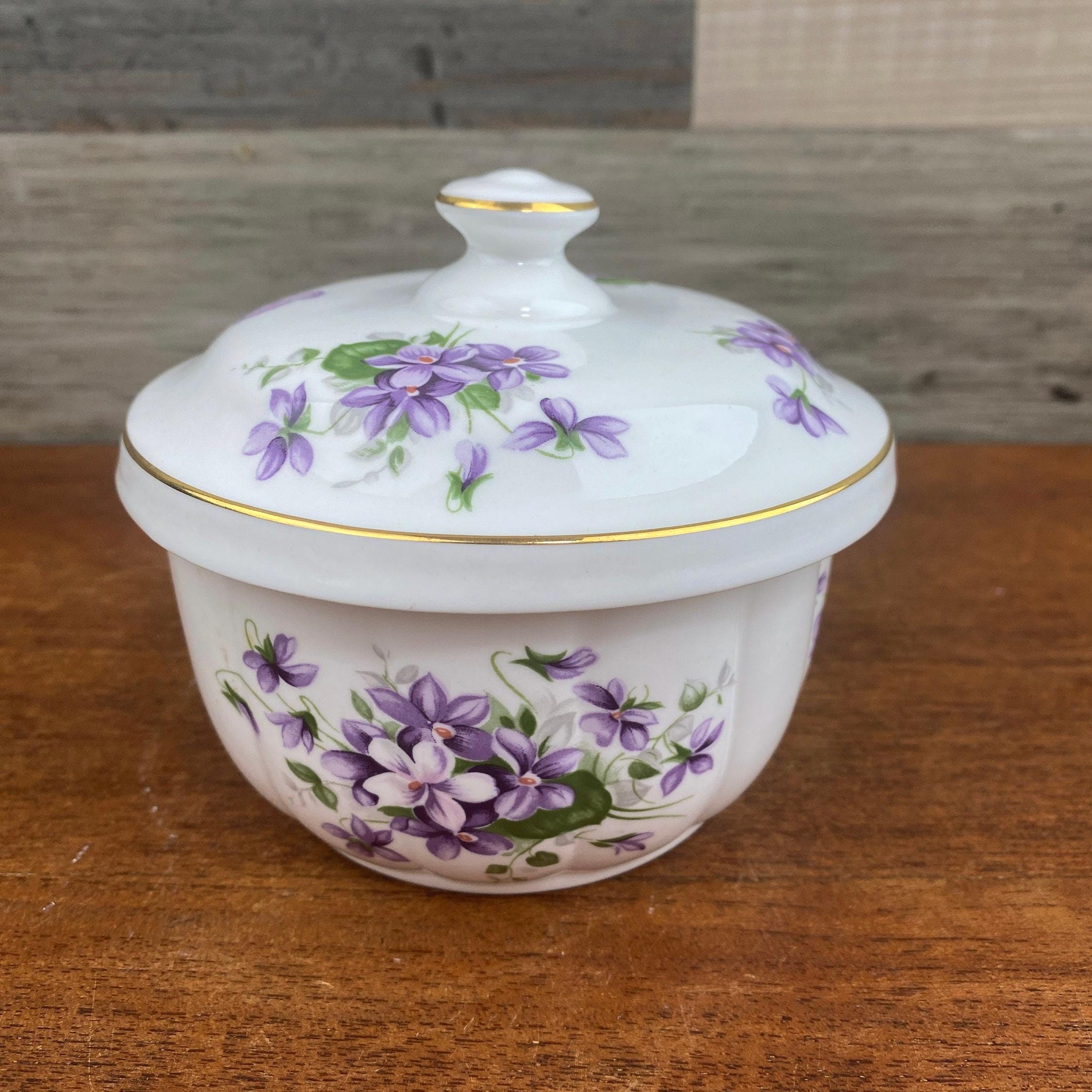 Aynsley 花の置物 紫色 English Country Aynsley Wild Violets Floral Trinket Box - Made in
