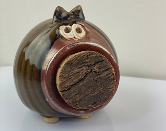 Whimsical Stoneware Piggy Bank: Cork Stopper Pig Lover Gift