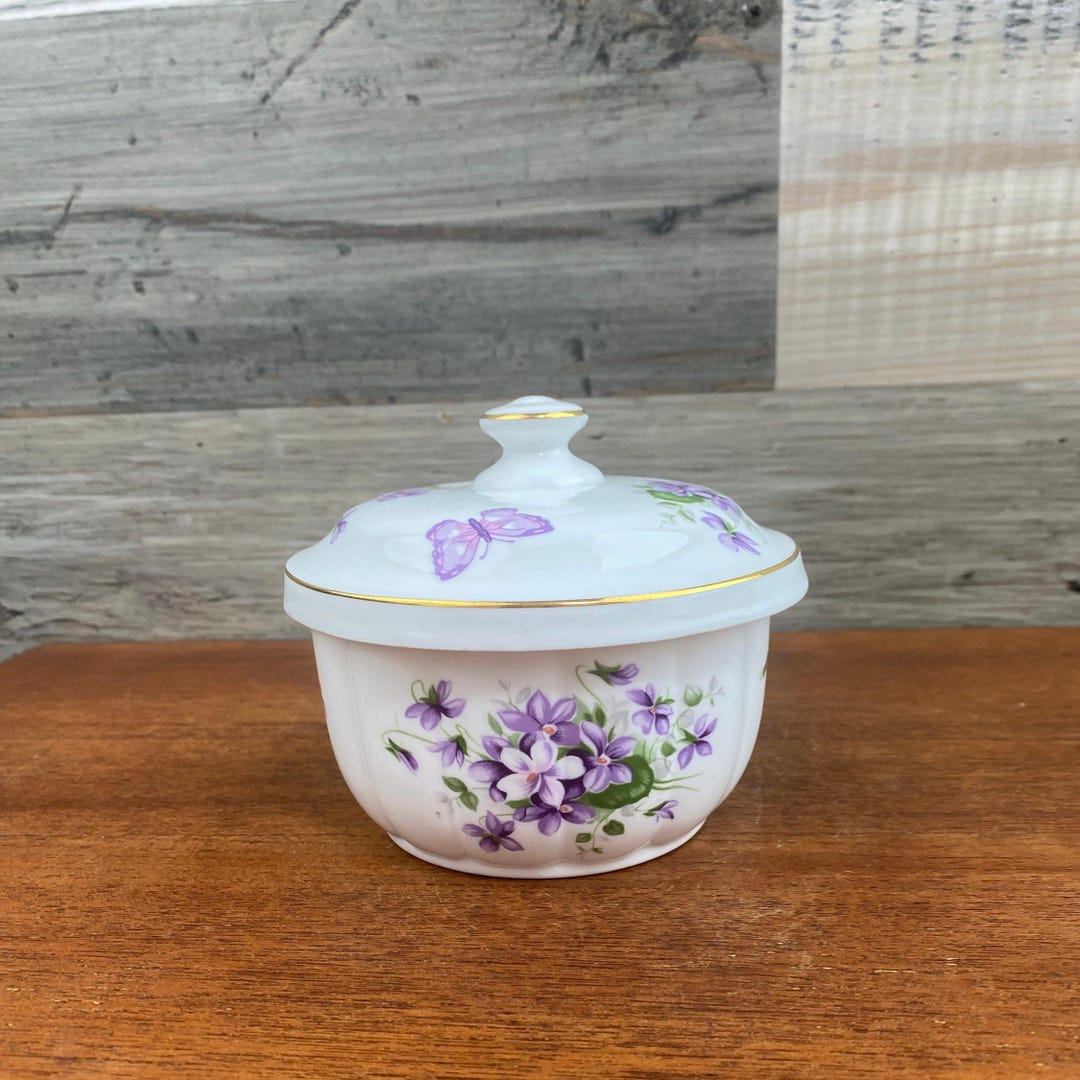 English Country Aynsley Wild Violets Floral Trinket Box - Made in