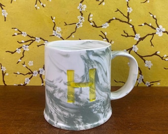 Anthropologie Marbled Monogram Mug: Letter H Ceramic Coffee Tea Cup