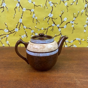 Vintage Sandler Brown Betty Teapot: Violet Cream Stripe, Teapot for One