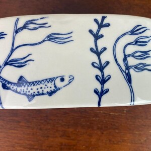 Georgina Warne Porcelain Swan Trinket Box, Anthropologie Blue White Aquatic Design image 8