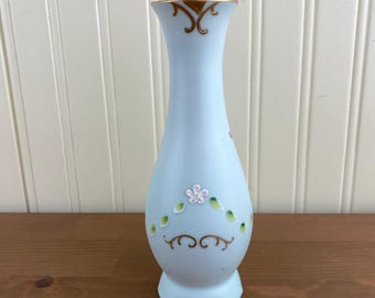 Vintage HB Chine de Charme Vase | Hand Painted Porcelain, Robin Egg Blue, Gold Trim