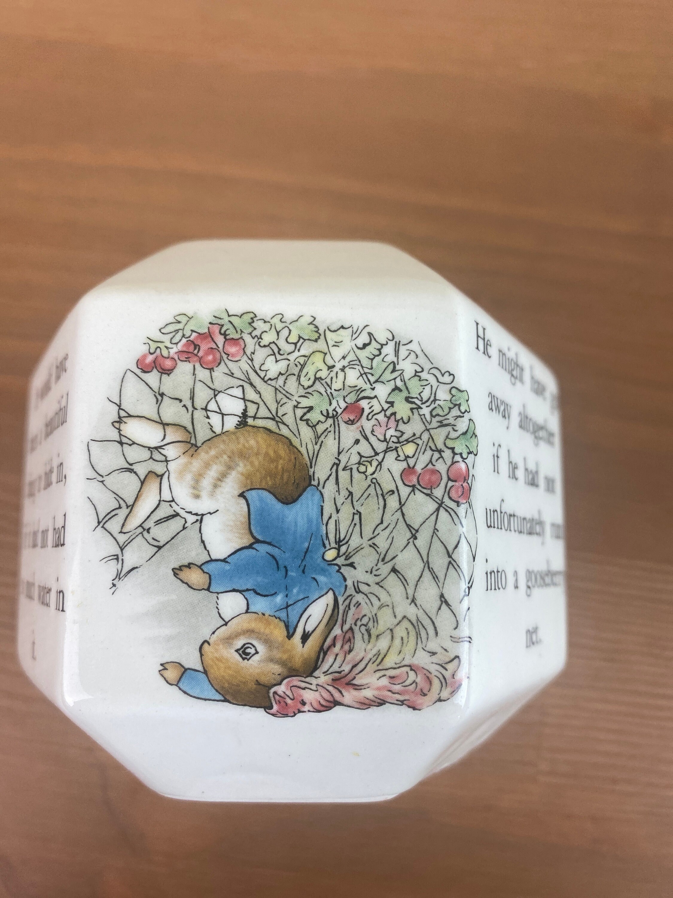 ウェッジウッド ピーターラビットの六角形貯金箱 ウェッジウッドのピーターラビット磁器製貯金箱、六角形、ビアトリクス