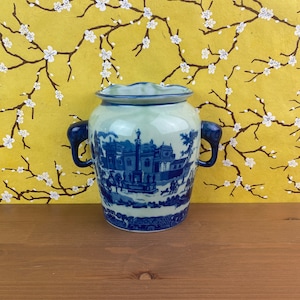 Victoria Ware Ironstone Blue Transfer Wall Pocket, Hanging Flower Vase Planter, Wall Pocket Vase