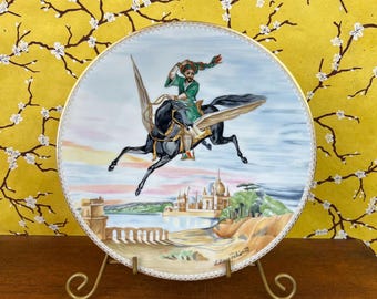 Vintage 1979 Haviland Limoges El plato coleccionable del caballo mágico de Liliane Tellier, porcelana francesa Le Cheval Magique, decoración de las noches árabes