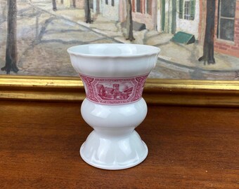 Taza de café vintage de porcelana Heinrich Germany Rüdesheimer, copa de café con pie de loza decorada con transferencia rosa, taza de recuerdo con paisaje de castillo de Alemania Occidental