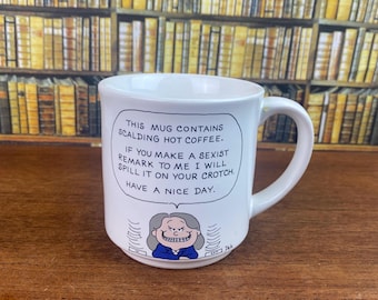 Taza vintage de Barbara Dale de los años 80: Humor con comentarios sexistas.