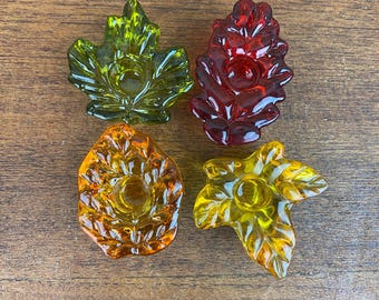 Williams Sonoma Glasblatt Kerzenhalter - Herbst Dekor, 4er Set