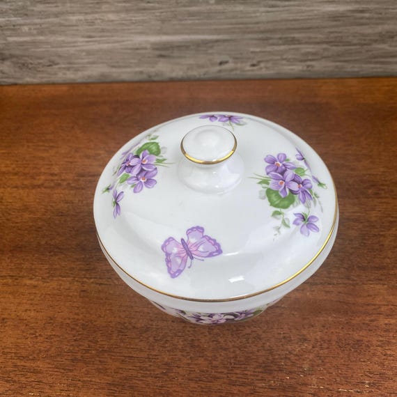 English Country Aynsley Wild Violets Floral Trinket Box - Made in