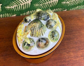 Sopera de mariscos de mayólica Mid-Century de Secla Portugal, decoración costera portuguesa