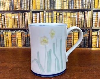 Taza vintage Takahashi San Francisco, taza de café de cerámica floral pintada a mano, taza de porcelana botánica retro de los años 80, cocina estilo cottagecore