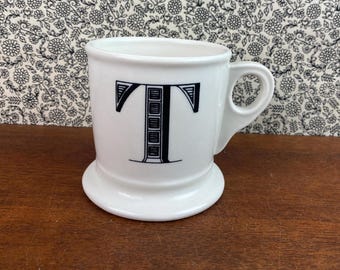 Anthropologie Monogram Mug: Letter T, Retro Shaving Style Coffee Cup