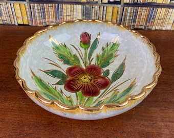 Cuenco de cerámica italiana vintage de mediados de siglo, con decoración floral pintada a mano.