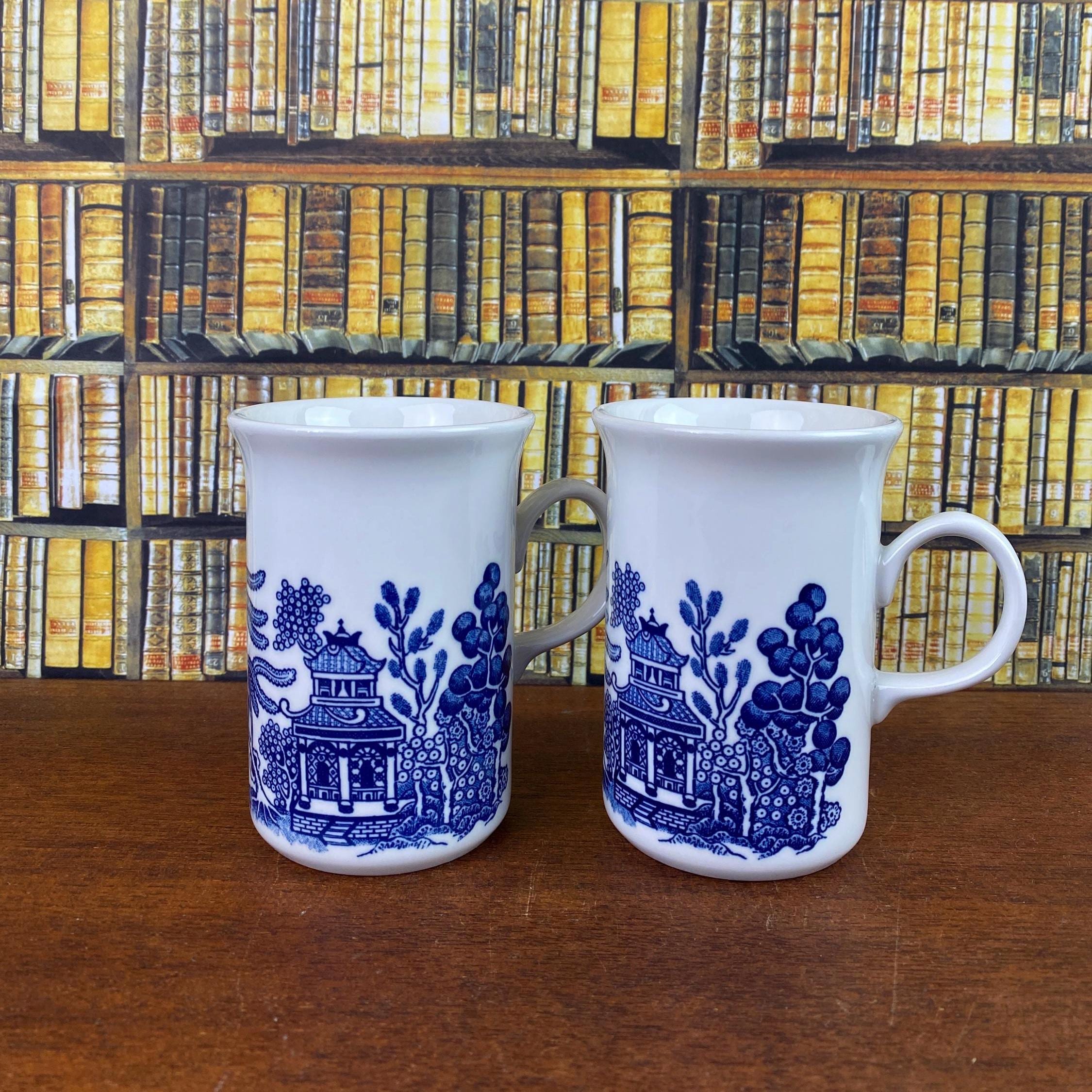 Vintage Set of Two Churchill Blue Willow Coffee Mugs