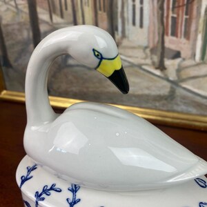 Georgina Warne Porcelain Swan Trinket Box, Anthropologie Blue White Aquatic Design image 5