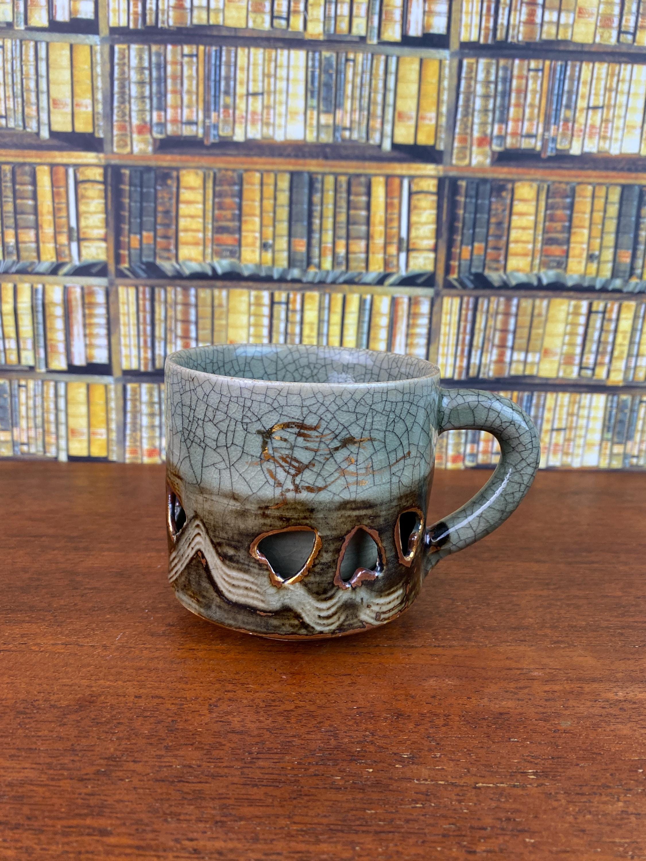 食器 Soma Soma Ware Japanese Pottery Somayaki Punch Bowl 10 Cups Gold